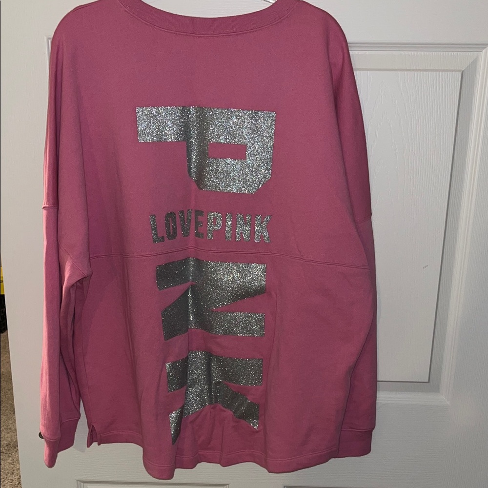PINK Victoria's Secret women’s oversized Sweatshirt - Pink with Silver Glitter